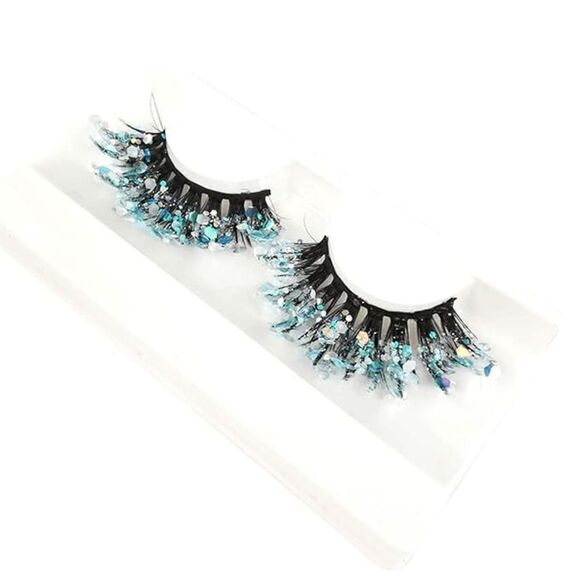 Brand New 2 Pairs DIY Sequin Glitter Blue False Eyelashes Eyelash Extensions, Lu - Picture 1 of 5